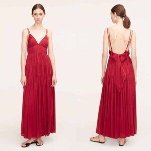 Rebecca Taylor Ruched Mesh Maxi Dress Size 16 Hibiscus Red Wedding Guest